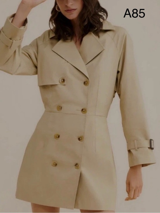Mare Mare Jackets & Blazers - Anthropologie Women's Beige Double-Breasted Trench Coat Dress,Size Small